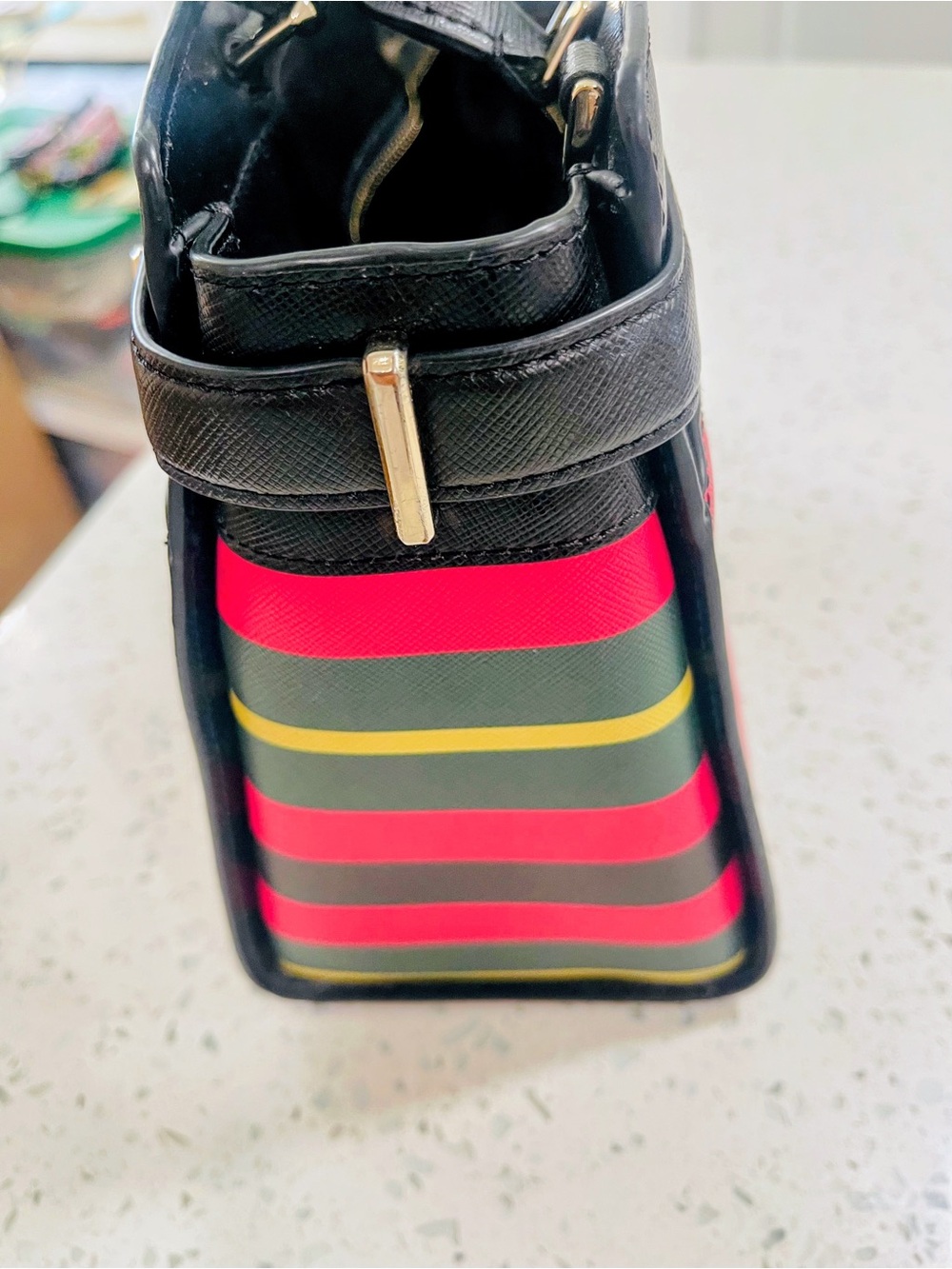 kate spade Black Satchel with Pink and Green Striped Front - Picture 3 of 9